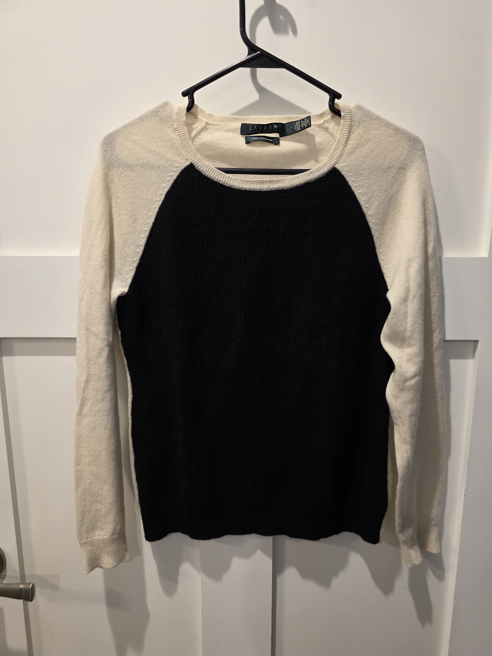 Lauren Ralph Lauren Black and Cream Raglan Crewneck Sweater